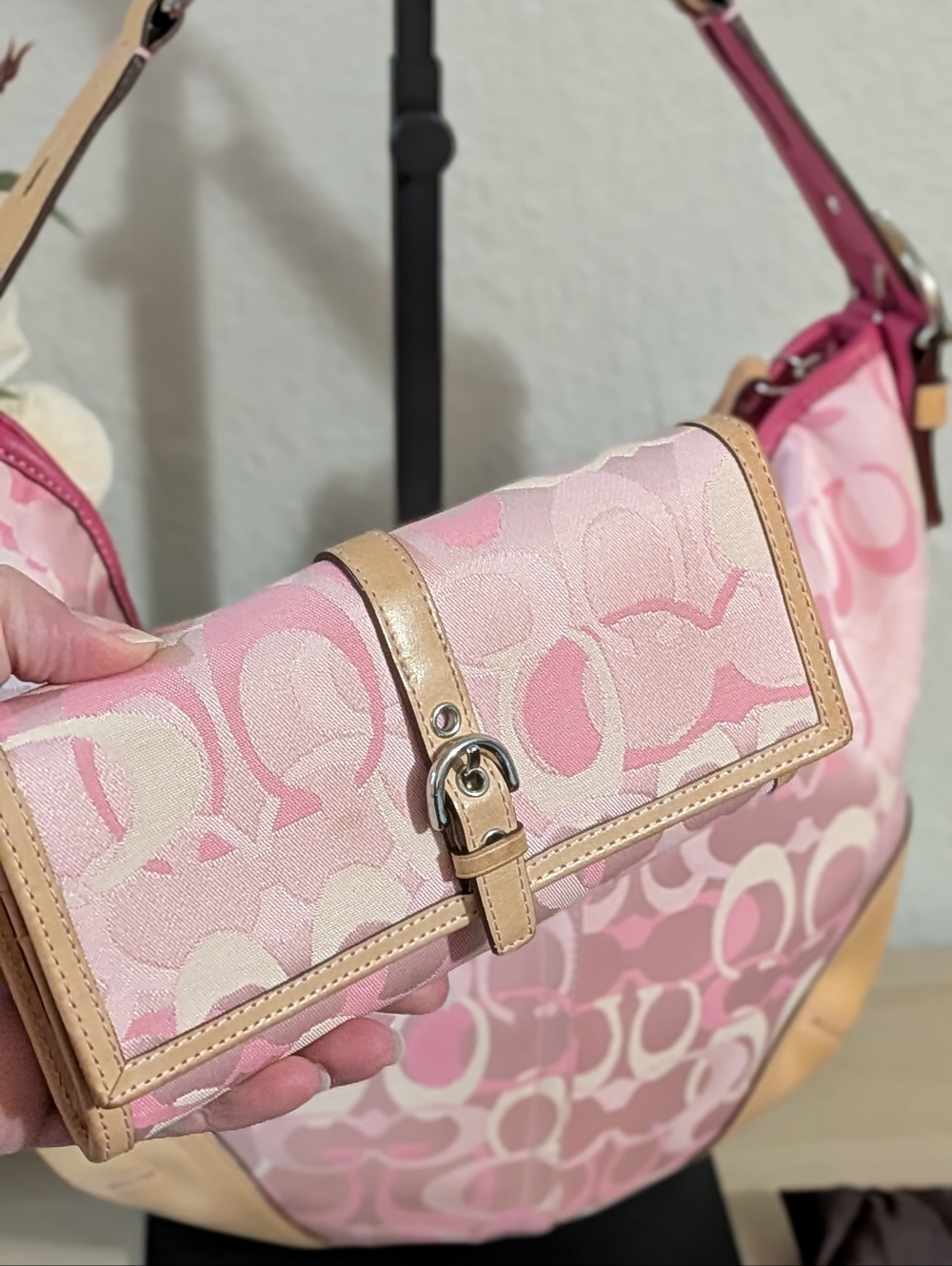 Y2K Coach Optic Hobo Bag & Wallet Signature Pink Jacquard & Leather Matching Set - Picture 12 of 15